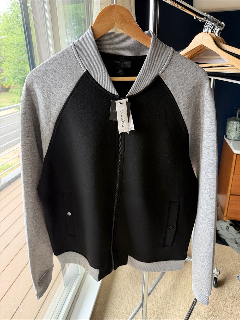 NWT Magaschoni Black and Gray Women's Bomber Jacket